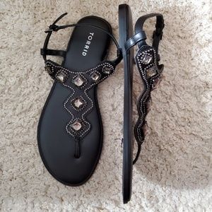 Black Rinestone T-Strap Sandal (Wide)